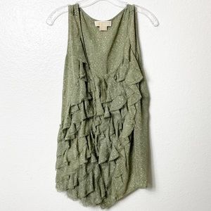 MICHAEL KORS Plus Size 20W Ruffle Women's Green Blouse